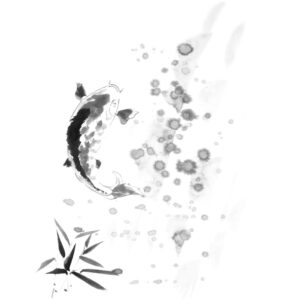 Koi No2 - Japán szerencsehozó díszponty - a vízesés lengenda - sumi-e