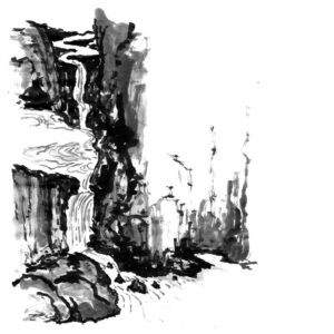 Waterfall No3 - Vízesés sumi-e